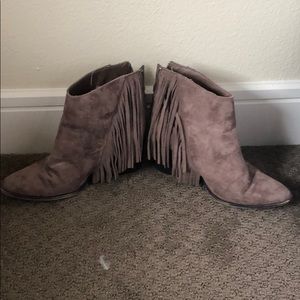 Light brown suede fringe booties